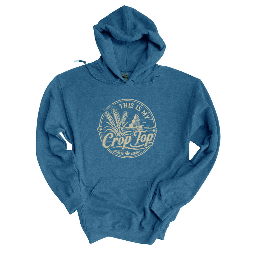 Indigo Blue hoodie with the This Is My Crop Top design printed across the front