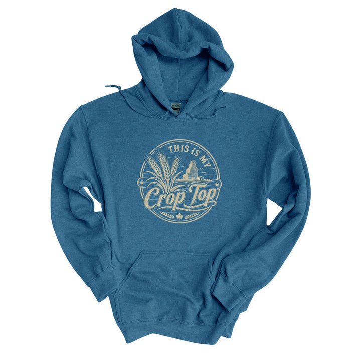 Indigo Blue hoodie with the This Is My Crop Top design printed across the front
