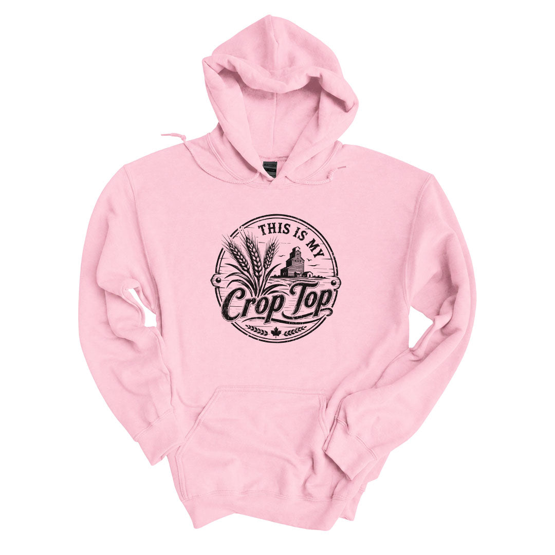 Light Pink hoodie with the This Is My Crop Top design printed across the front