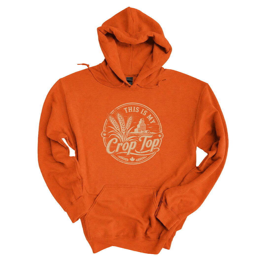 Texas Orange hoodie with the This Is My Crop Top design printed across the front
