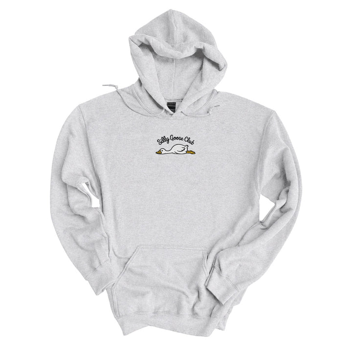Ash hoodie with the Silly Goose Club design embroidered on the centre chest
