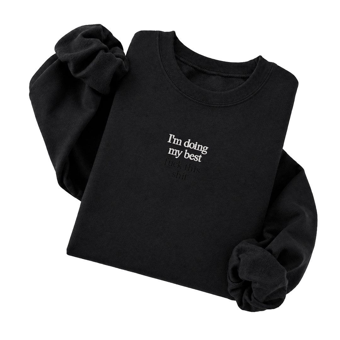 Black crewneck sweatshirt embroidered with I&