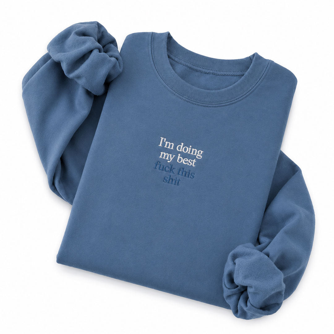 Indigo Blue crewneck sweatshirt embroidered with I&