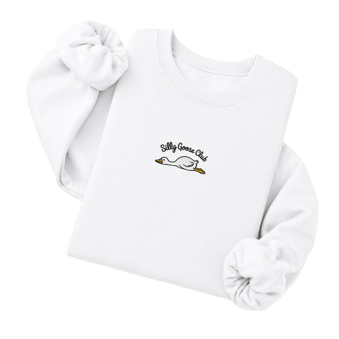 White embroidered crewneck sweatshirt - Silly Goose Club
