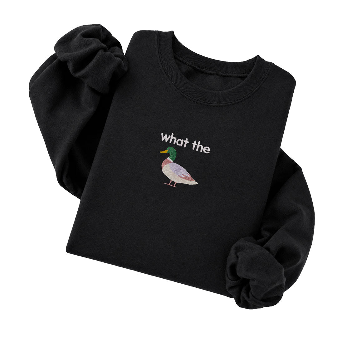 Black embroidered crewneck sweatshirt - What The Duck