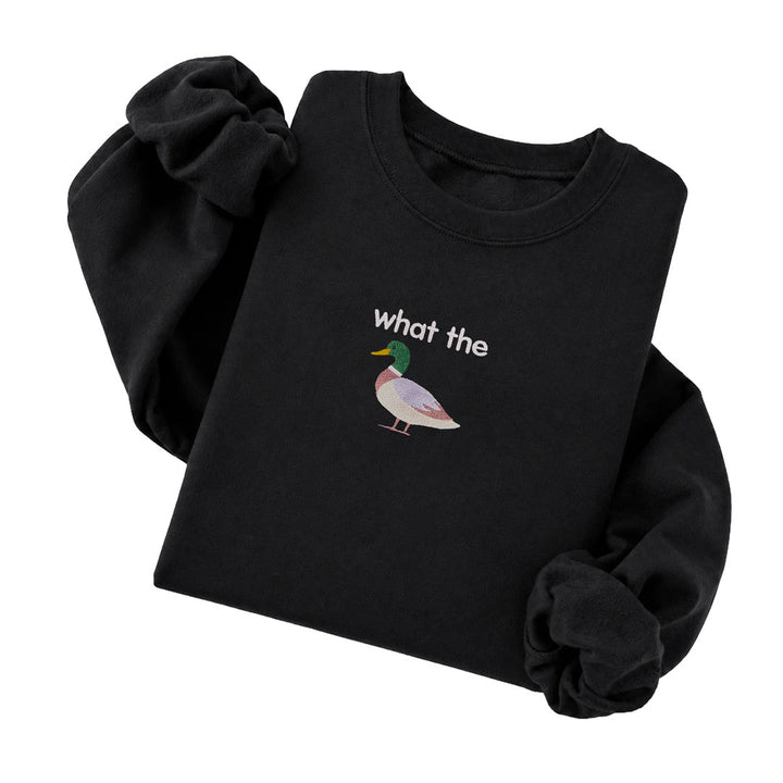 Black embroidered crewneck sweatshirt - What The Duck