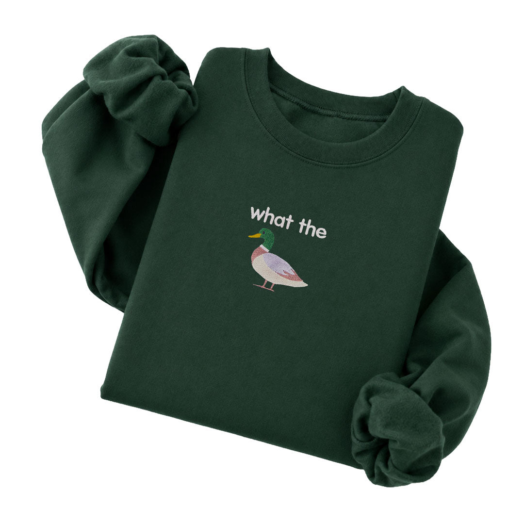 Forest Green embroidered crewneck sweatshirt - What The Duck