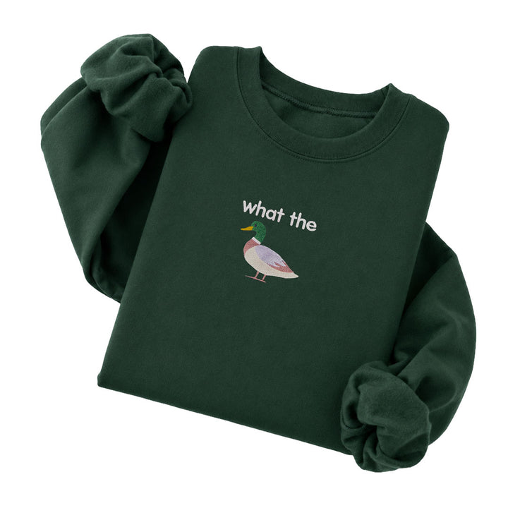 Forest Green embroidered crewneck sweatshirt - What The Duck