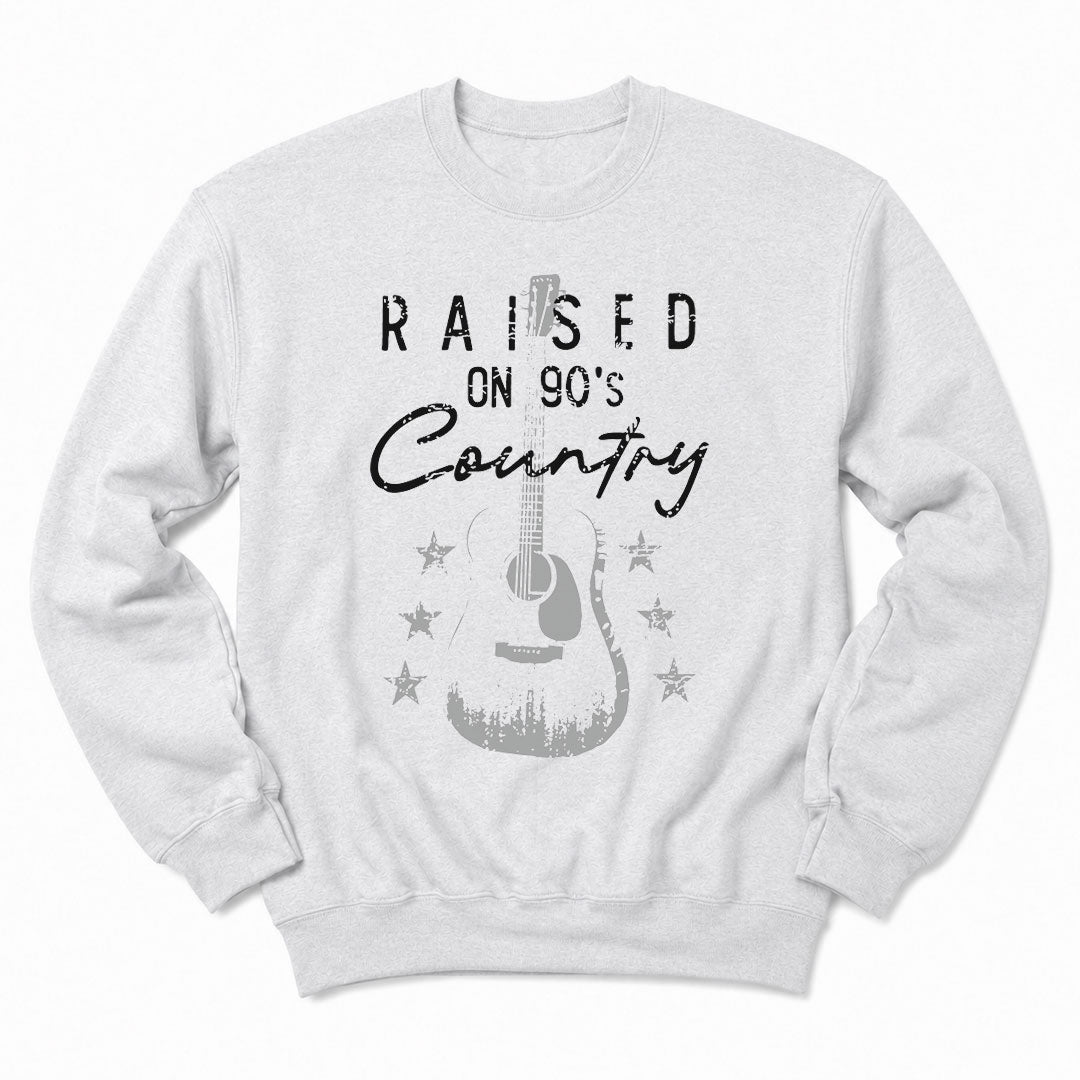 Ash crewneck sweatshirt printed with "Raised on 90&