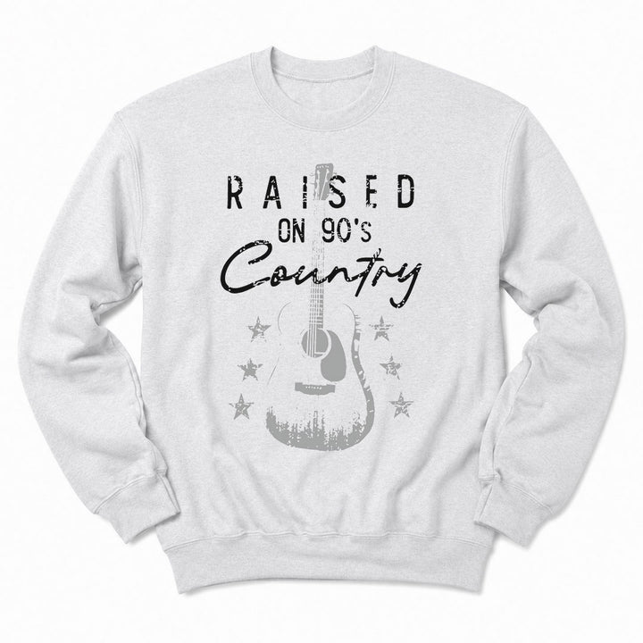 Ash crewneck sweatshirt printed with "Raised on 90&