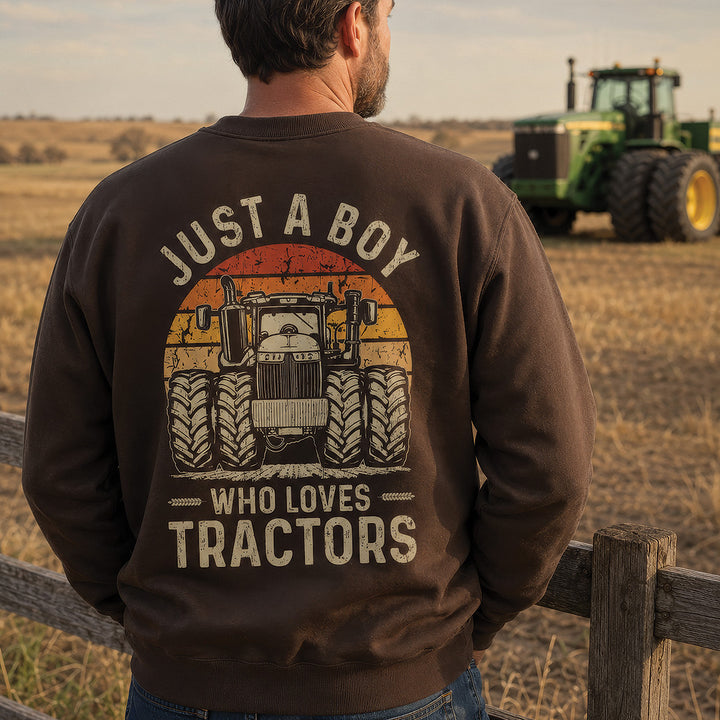 Just A Boy Who Loves Tractors printed crewneck sweatshirt by Pinetree Innovations