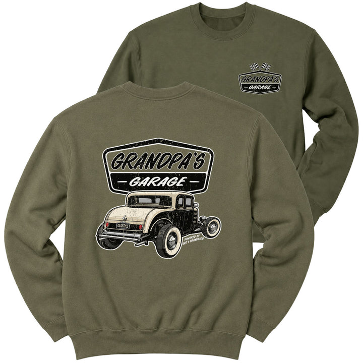 Military Green crewneck sweatshirt printed with "Grandpa&