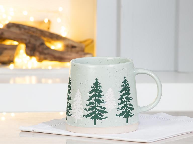 Green Pine Tree Wide Base Mug, detail view
