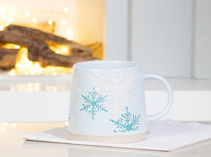 Blue Snowflake Wide Base Mug, detail view