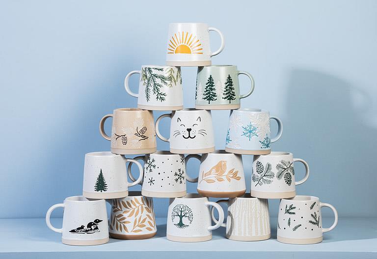 Blue Snowflake Wide Base Mug, lifestyle view