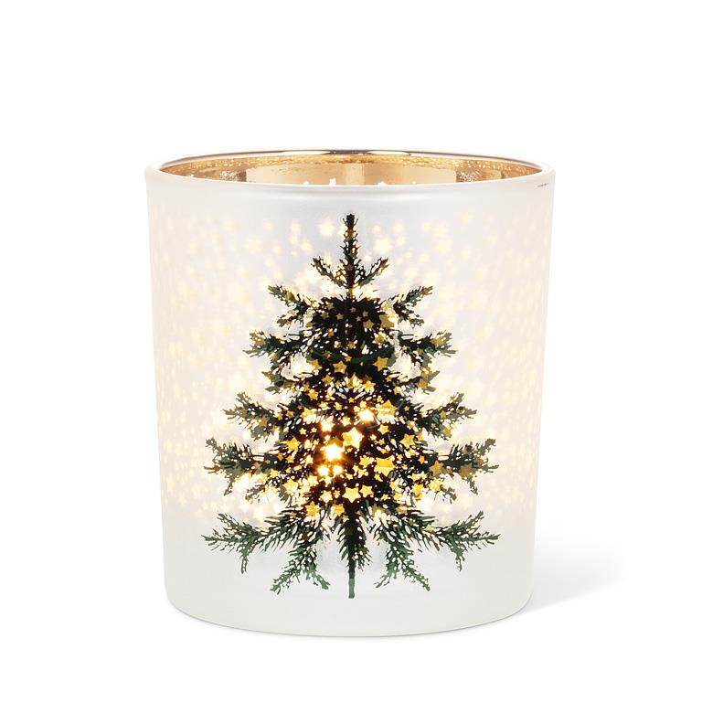 Small Frosted Tree with Stars Votive in green