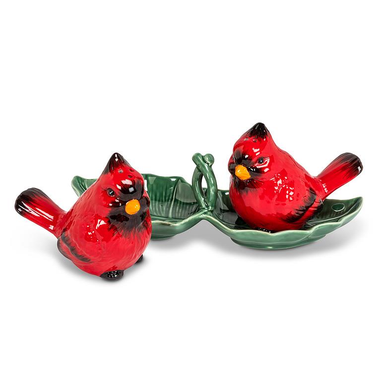 Cardinal Salt & Pepper Set on Tray, alternate view