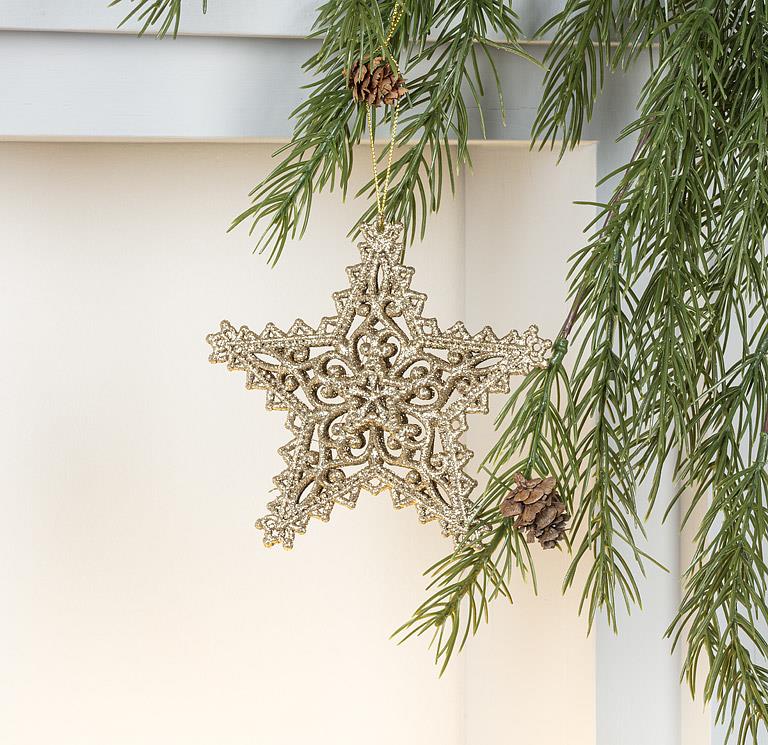 Glitter Filigree Star Ornament, styled view