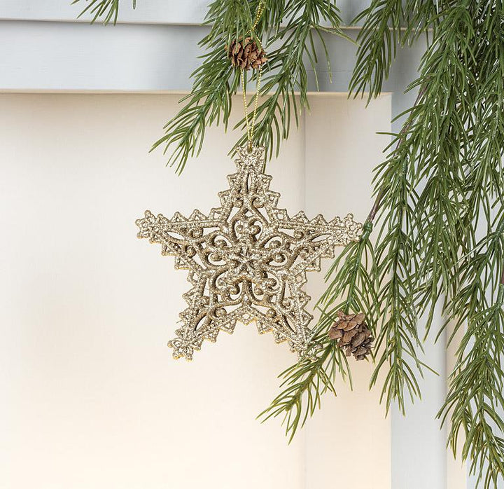 Glitter Filigree Star Ornament, styled view