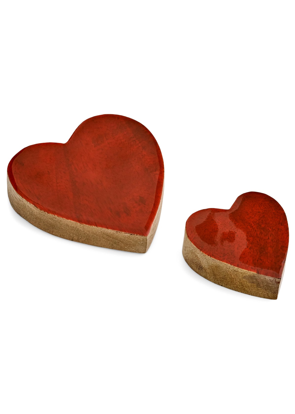 Mango Wood Hearts | Red | Set of 2