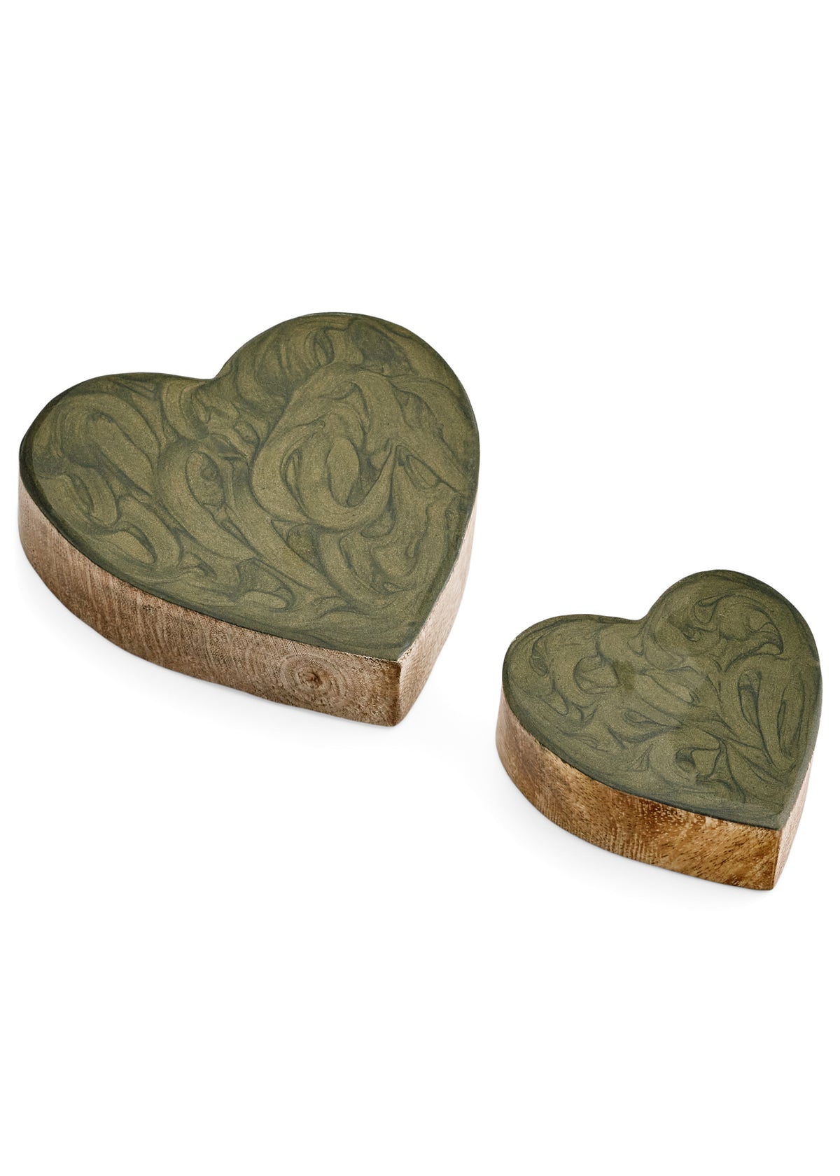 Mango Wood Hearts | Sage Green | Set of 2