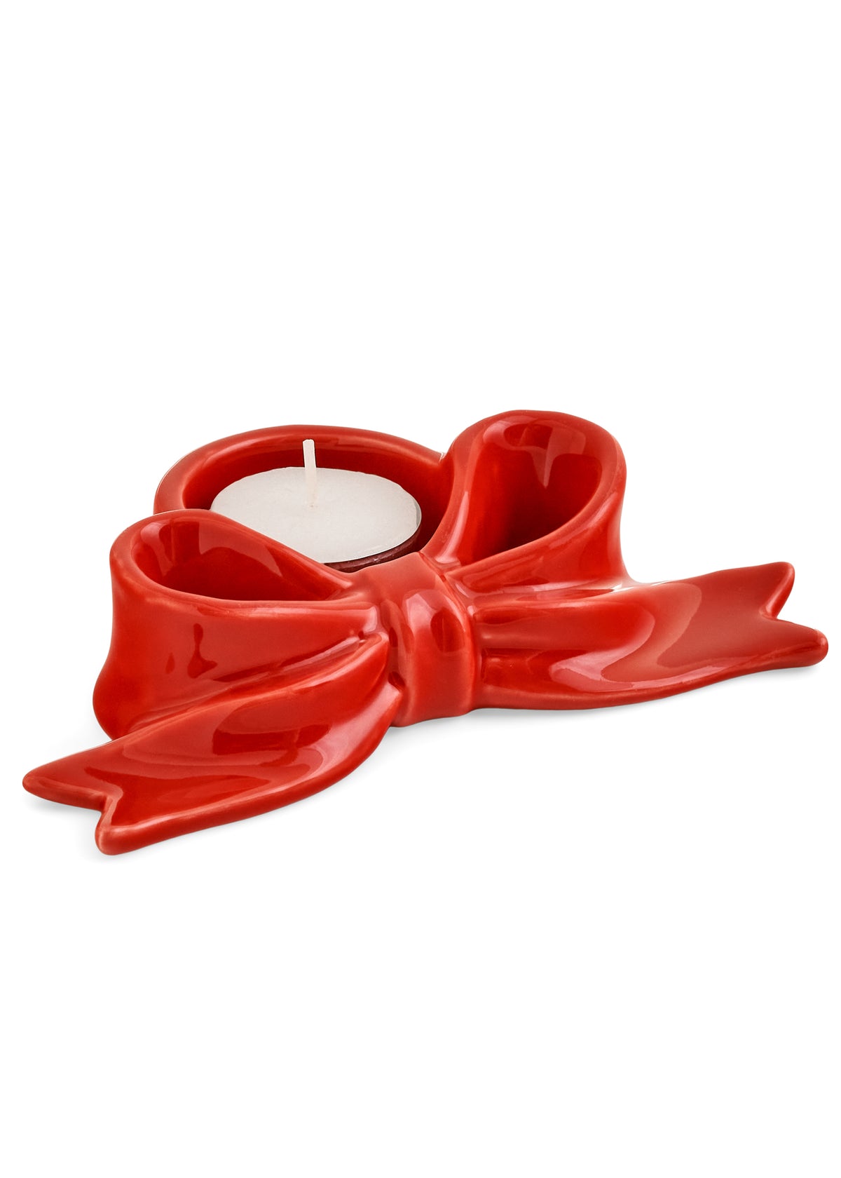 Ceramic Bow Candle Holder | Red