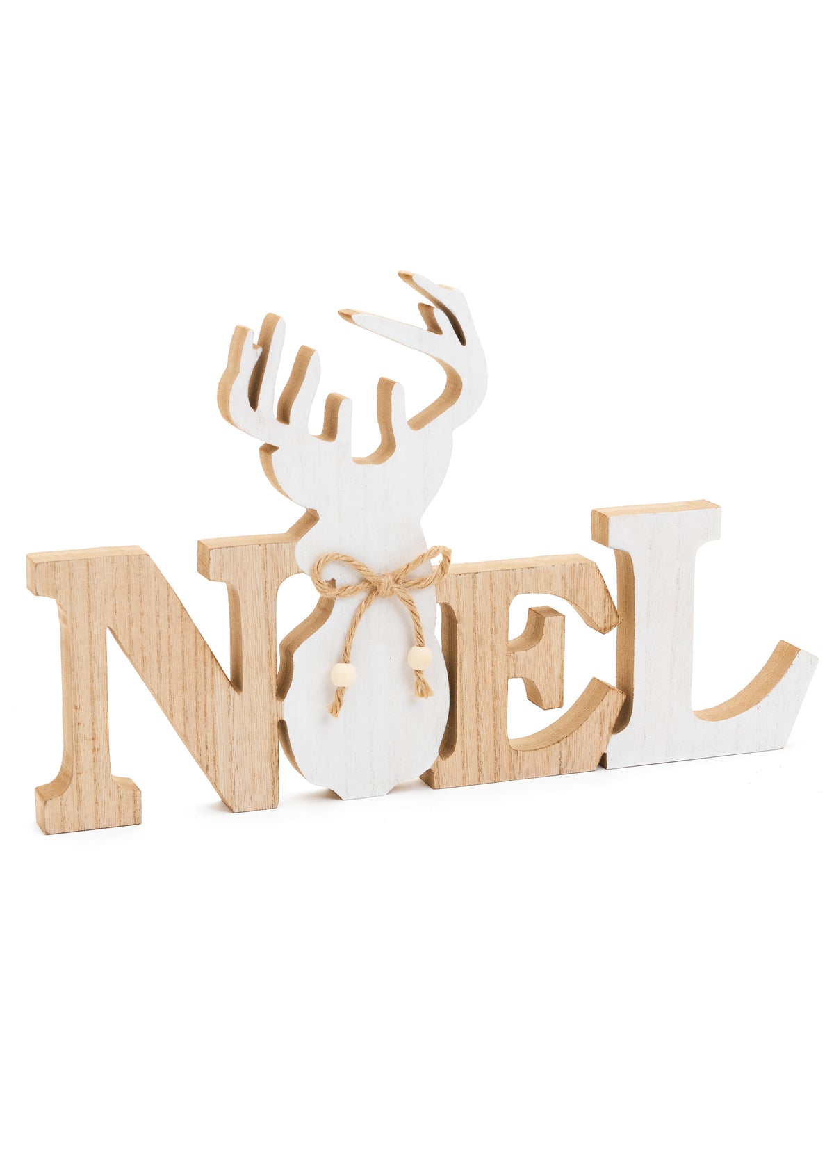 Noel Sign with Deer | MDF | Natural & White