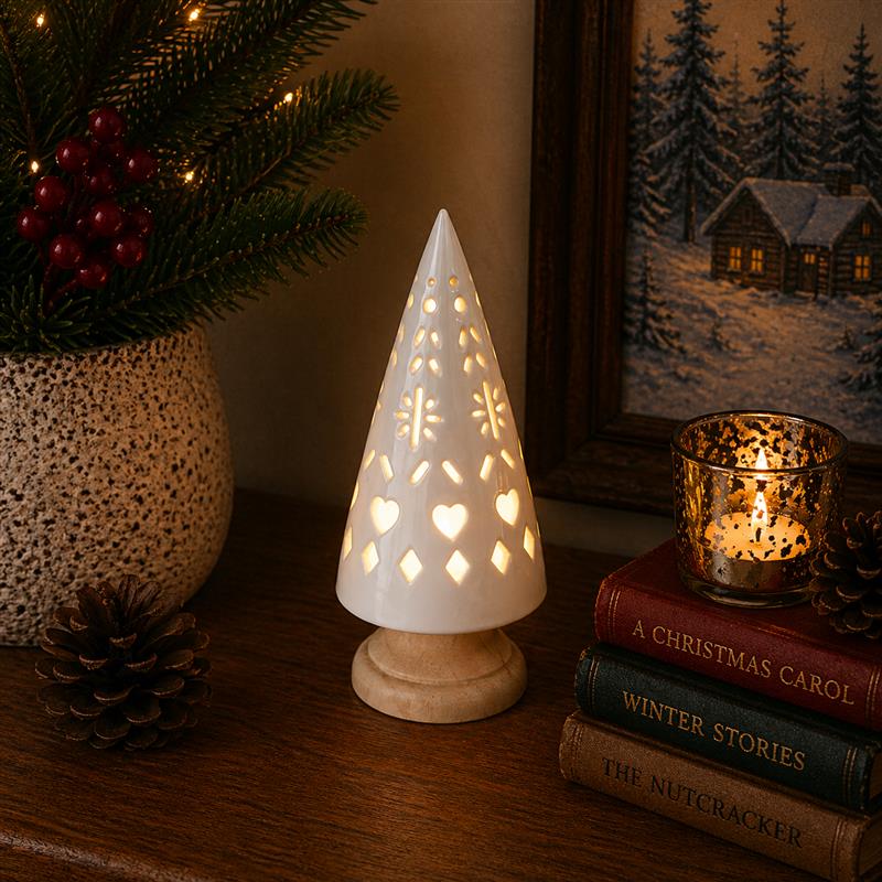 LED Cut-Out Tree | White | Wood Base