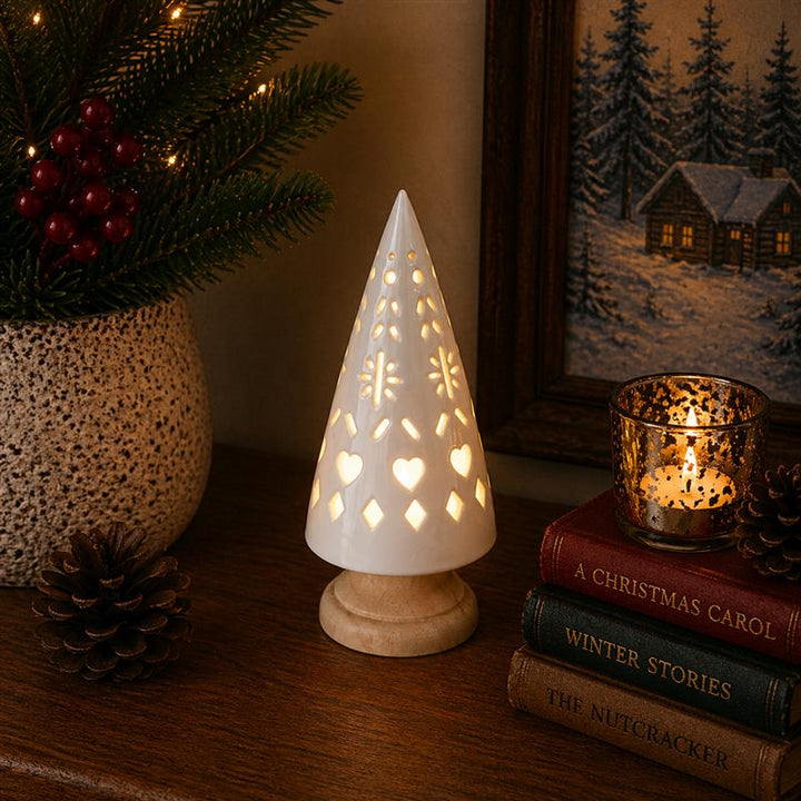LED Cut-Out Tree | White | Wood Base