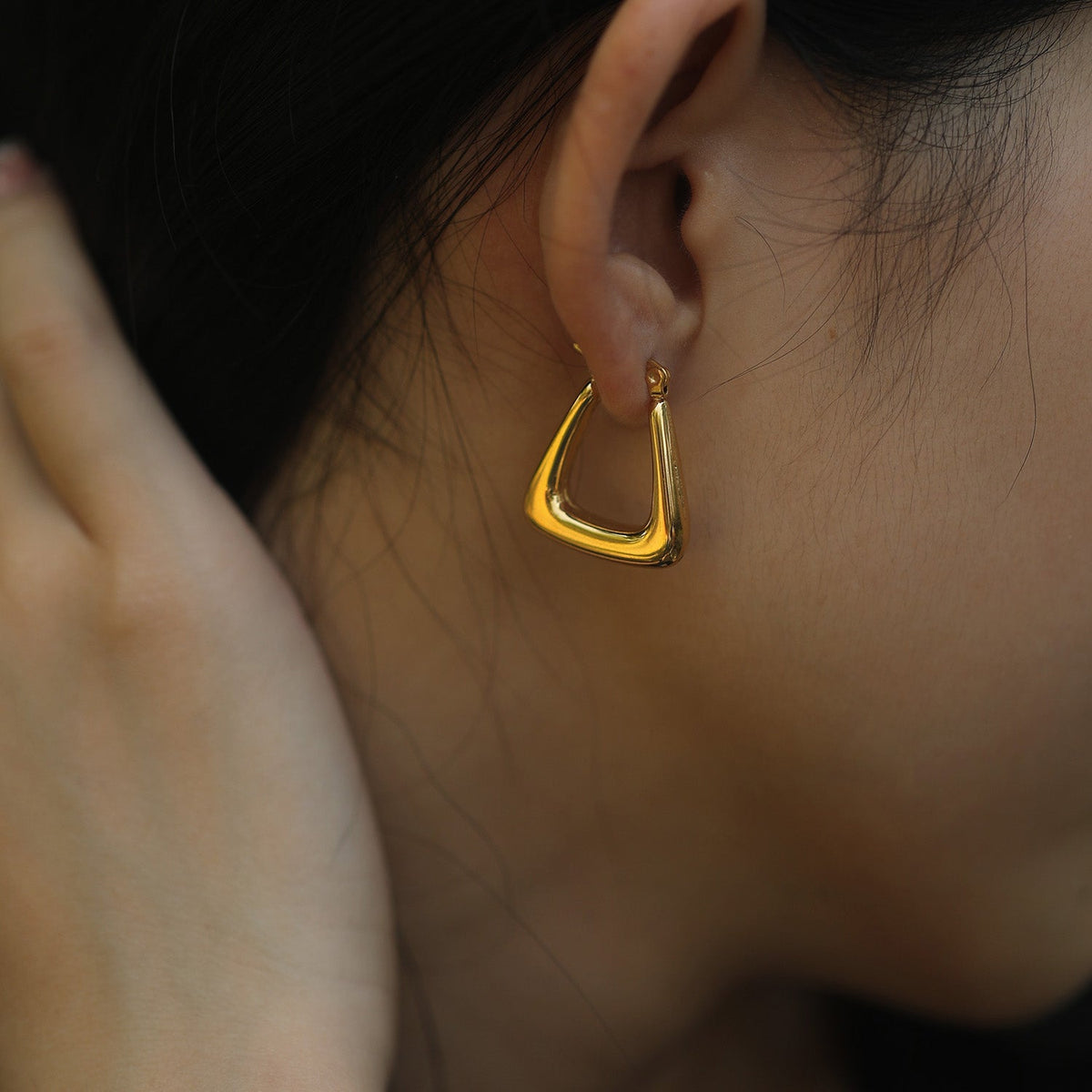 ANIKA Gold Chunky Triangle Hoop Earrings