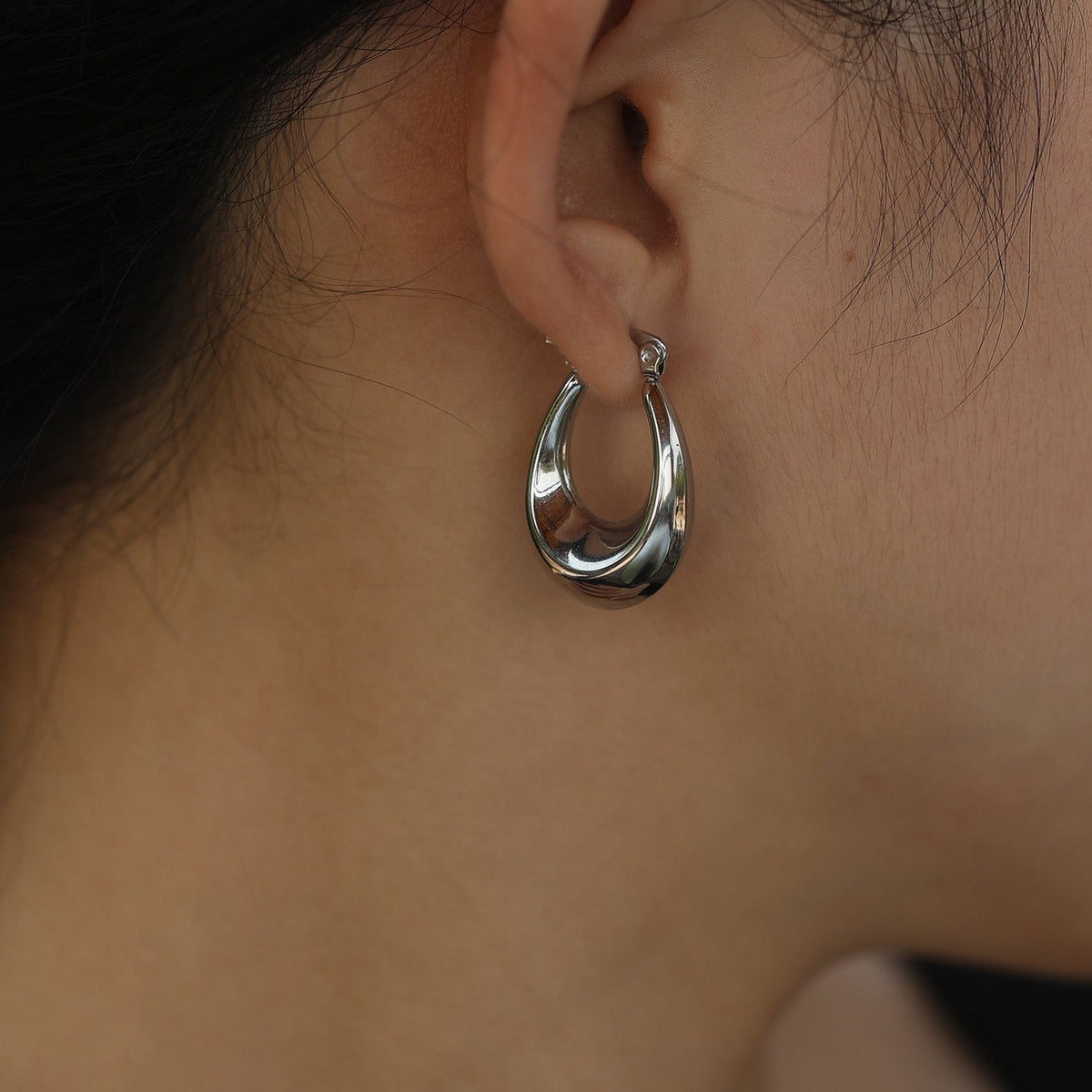 ARINA Silver Chunky Shaped Hoop Earrings