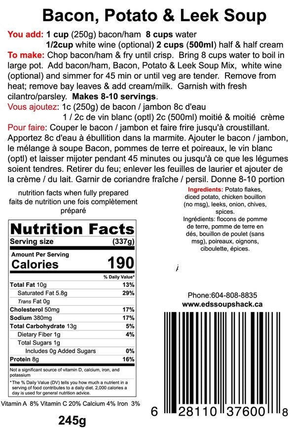 Bacon, Potato &amp; Leek Soup label