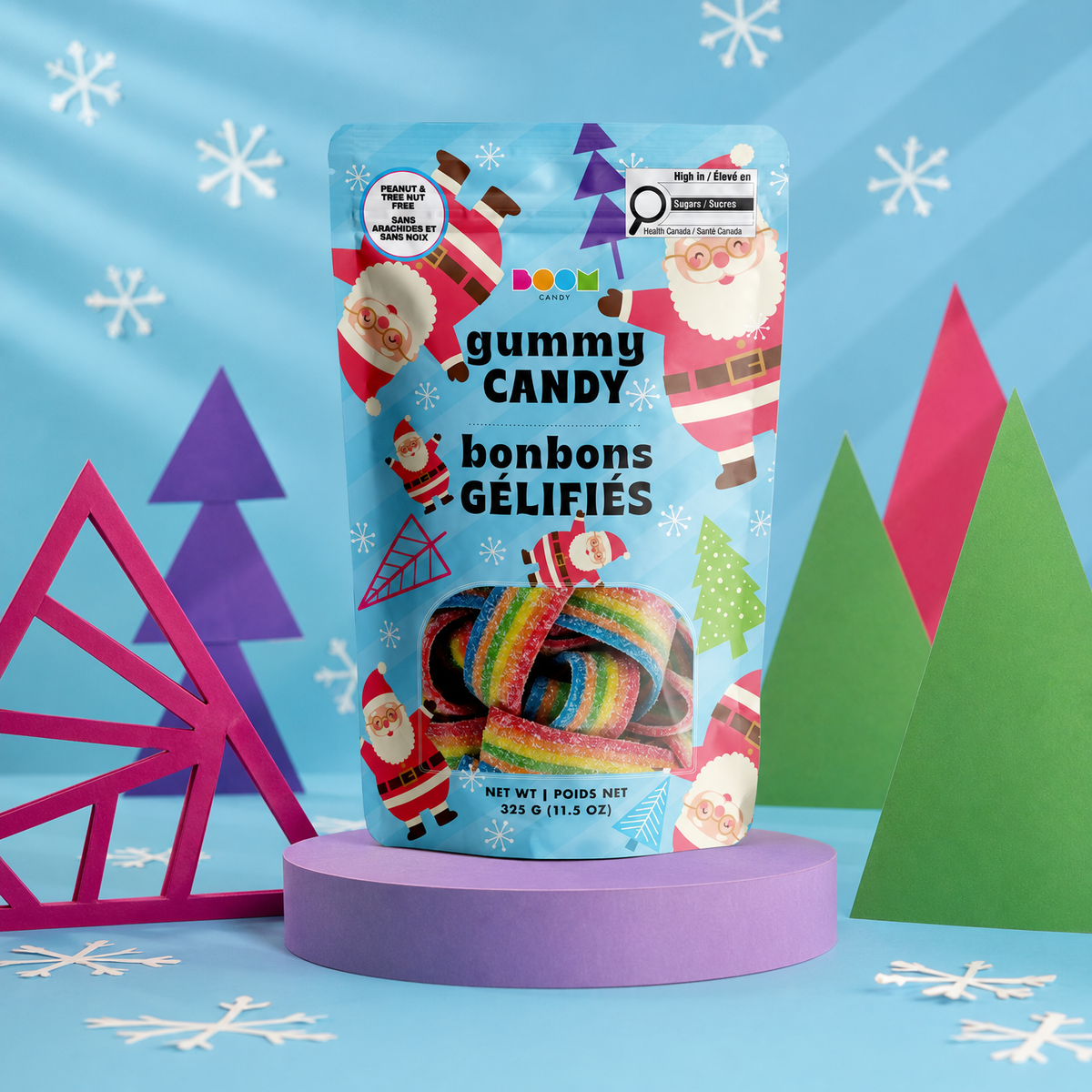 Boom Candy Falling Santas sour rainbow belts 325g bag