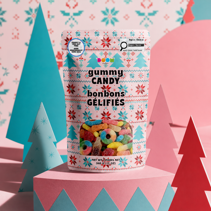 Boom Candy Pink &amp; Blue Christmas gummy candy 340g bag