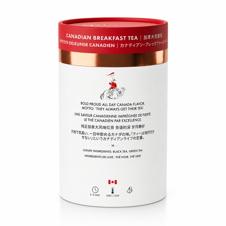 Canadian Breakfast Luxury Tea canister back with ingredients