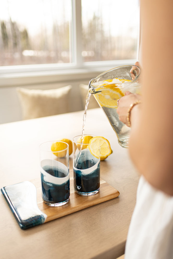 Lynn &amp; Liana Resin Accented Highball Glass - Navy White Metallic
