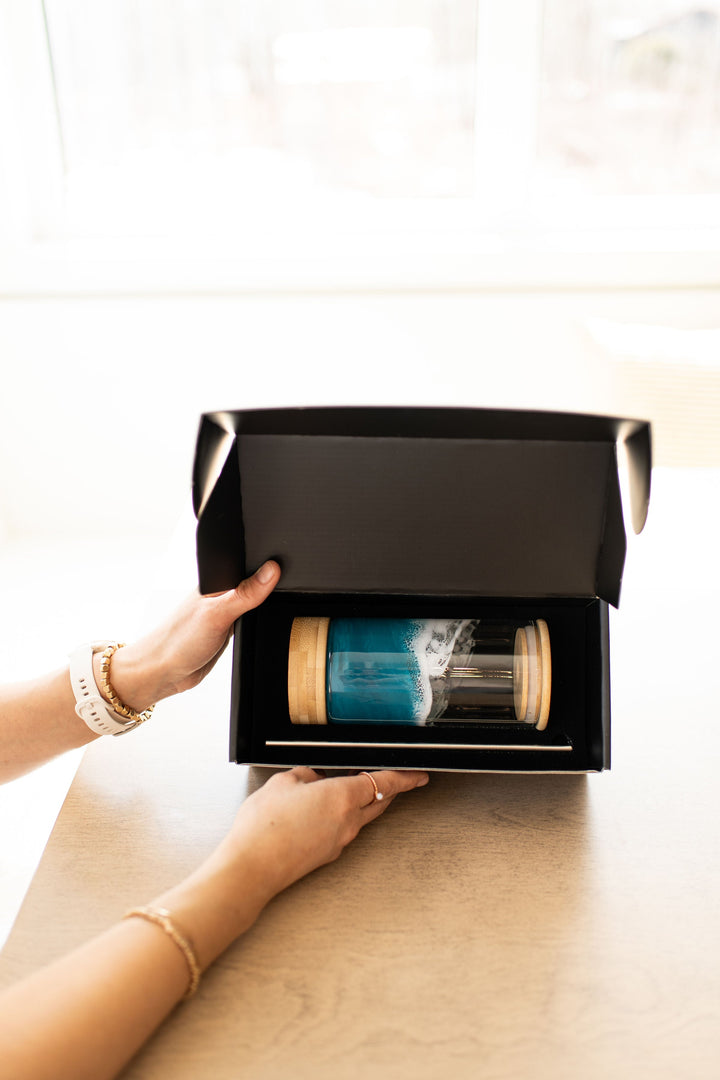 Resin Accented Glass Tumbler in Ocean Vibes by Lynn &amp; Liana Designs