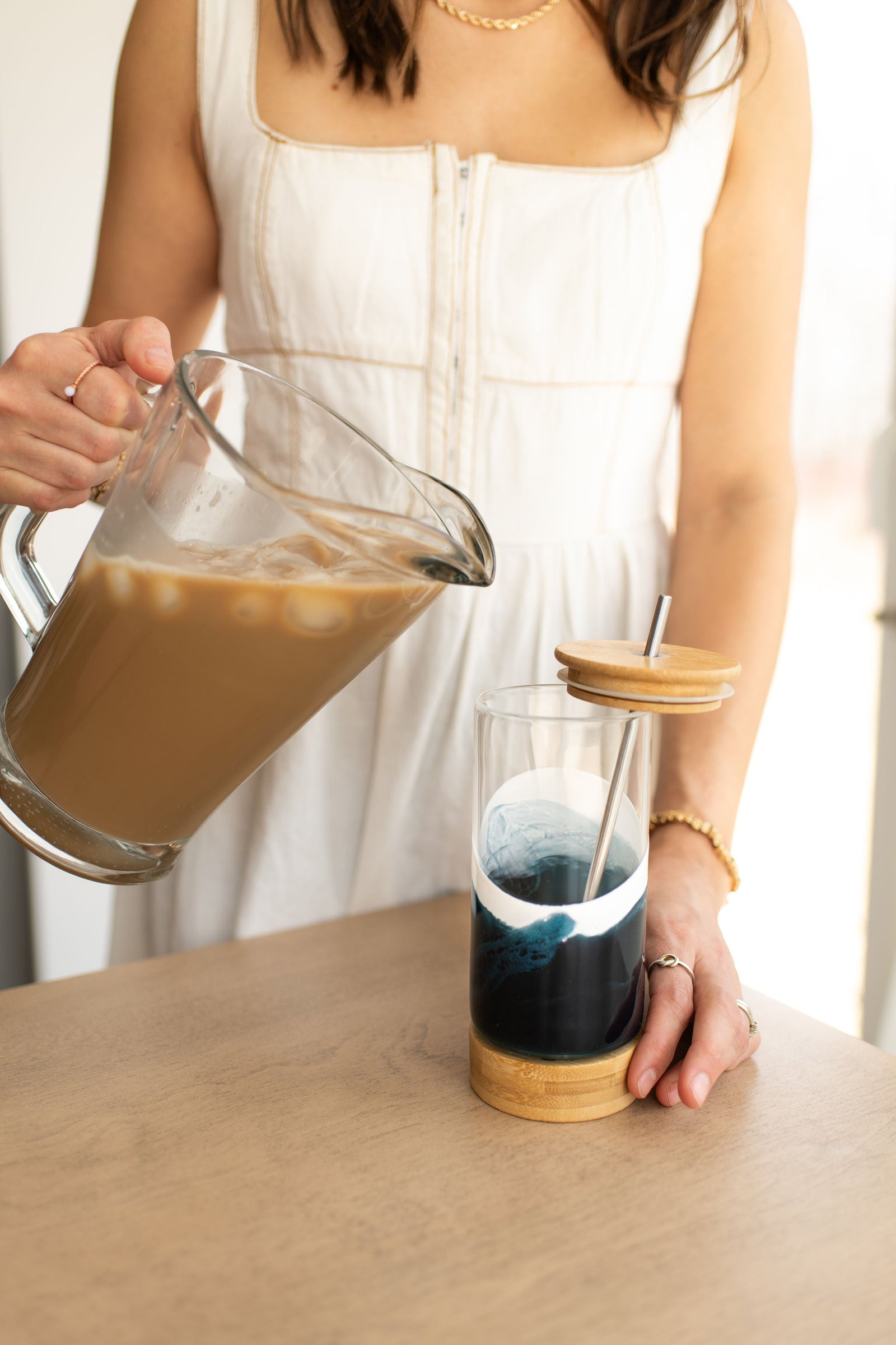 Resin Accented Glass Tumbler in Navy White Metallic by Lynn & Liana Designs