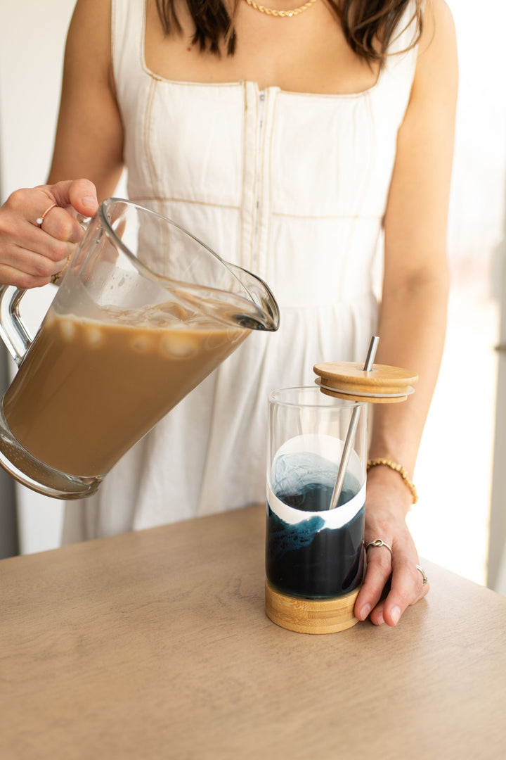 Resin Accented Glass Tumbler in Navy White Metallic by Lynn &amp; Liana Designs