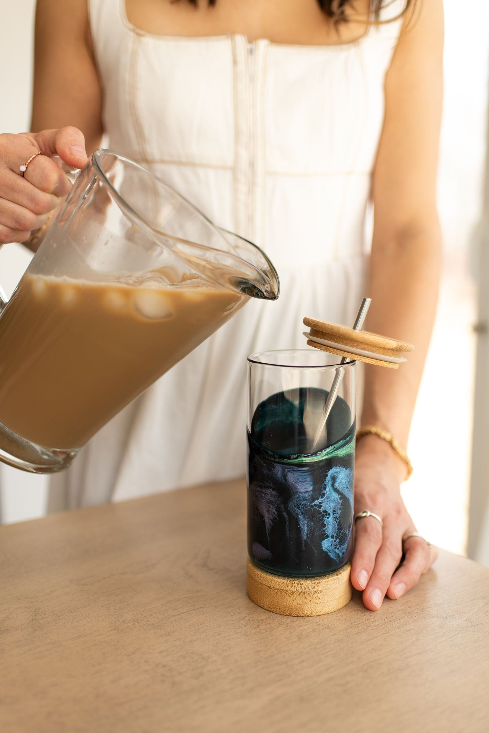 Resin Accented Glass Tumbler in Northern Lights by Lynn & Liana Designs