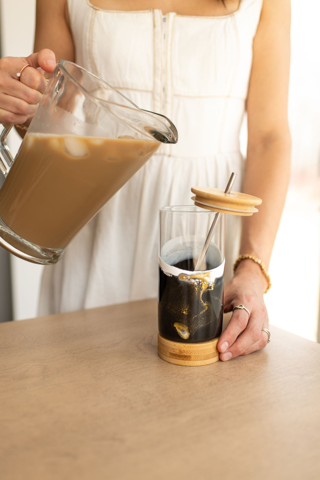 Resin Accented Glass Tumbler in Onyx by Lynn &amp; Liana Designs