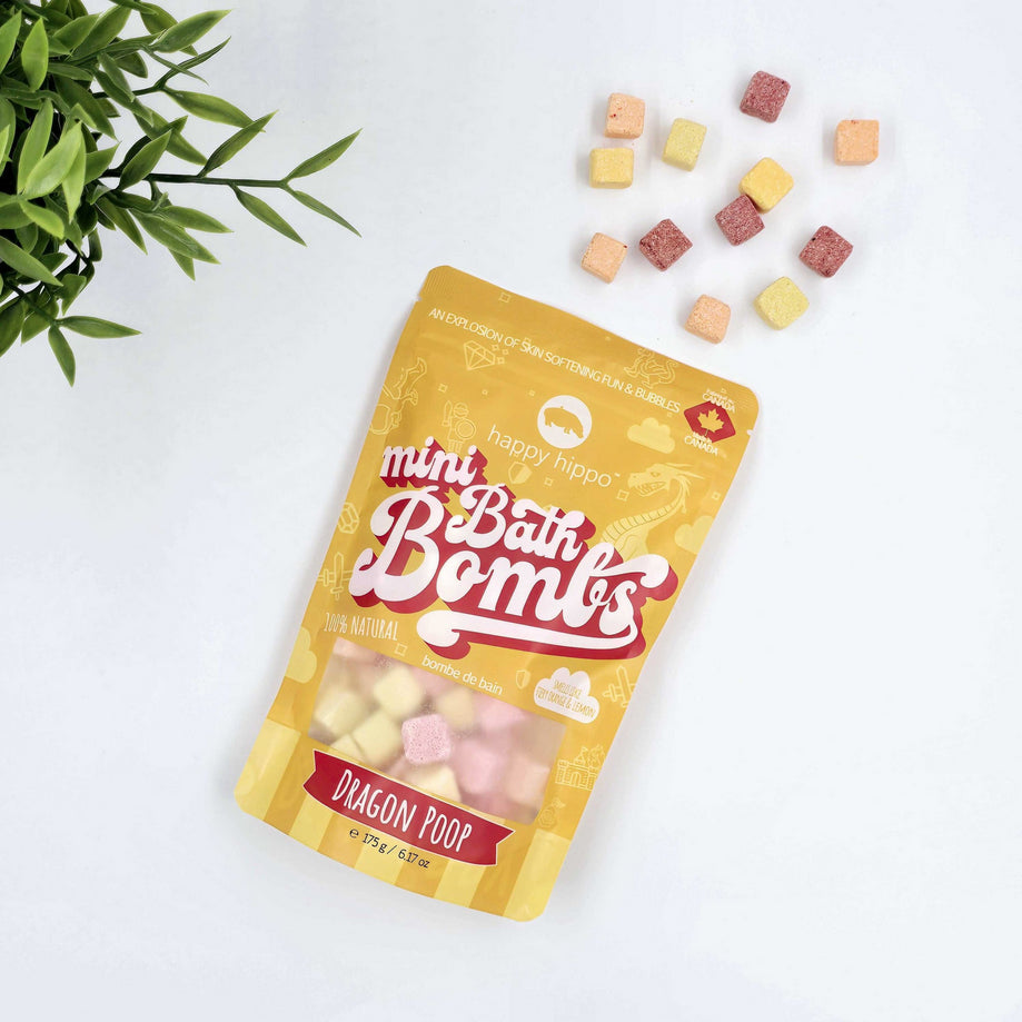 Dragon Poop Mini Bath Bomb Bag by Happy Hippo — blue, yellow and pink mini bath bombs with a zesty orange and lemon scent