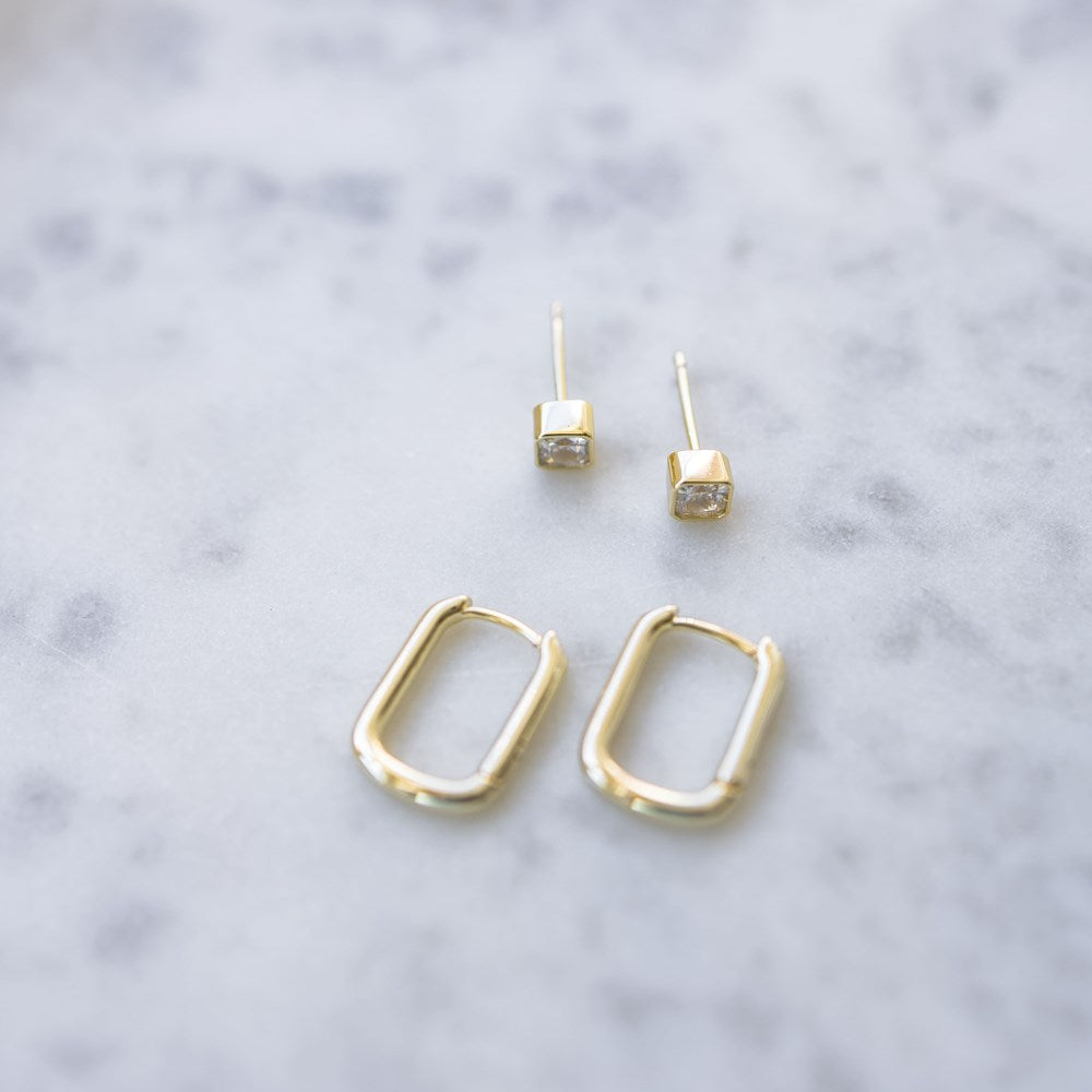 Duet Set Square earrings in gold by Glee Jewelry