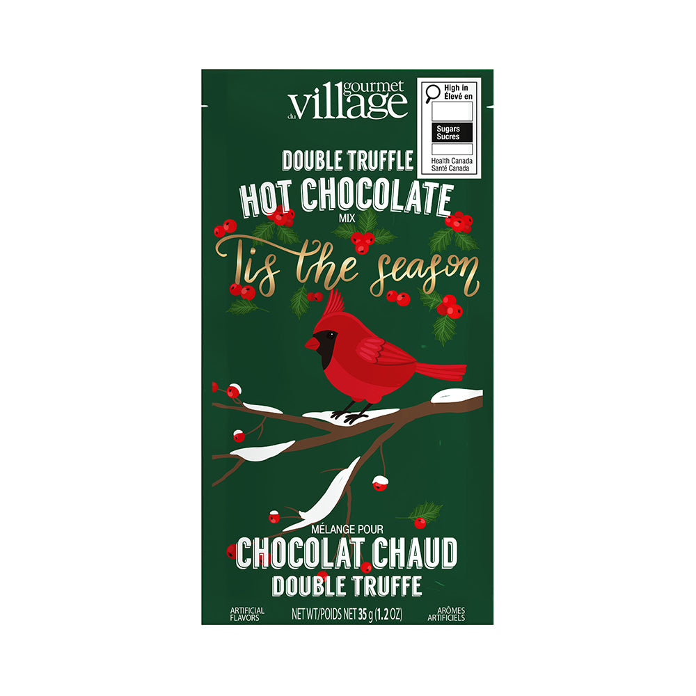 Holly Berry Cardinal Double Truffle hot chocolate pouch by Gourmet du Village