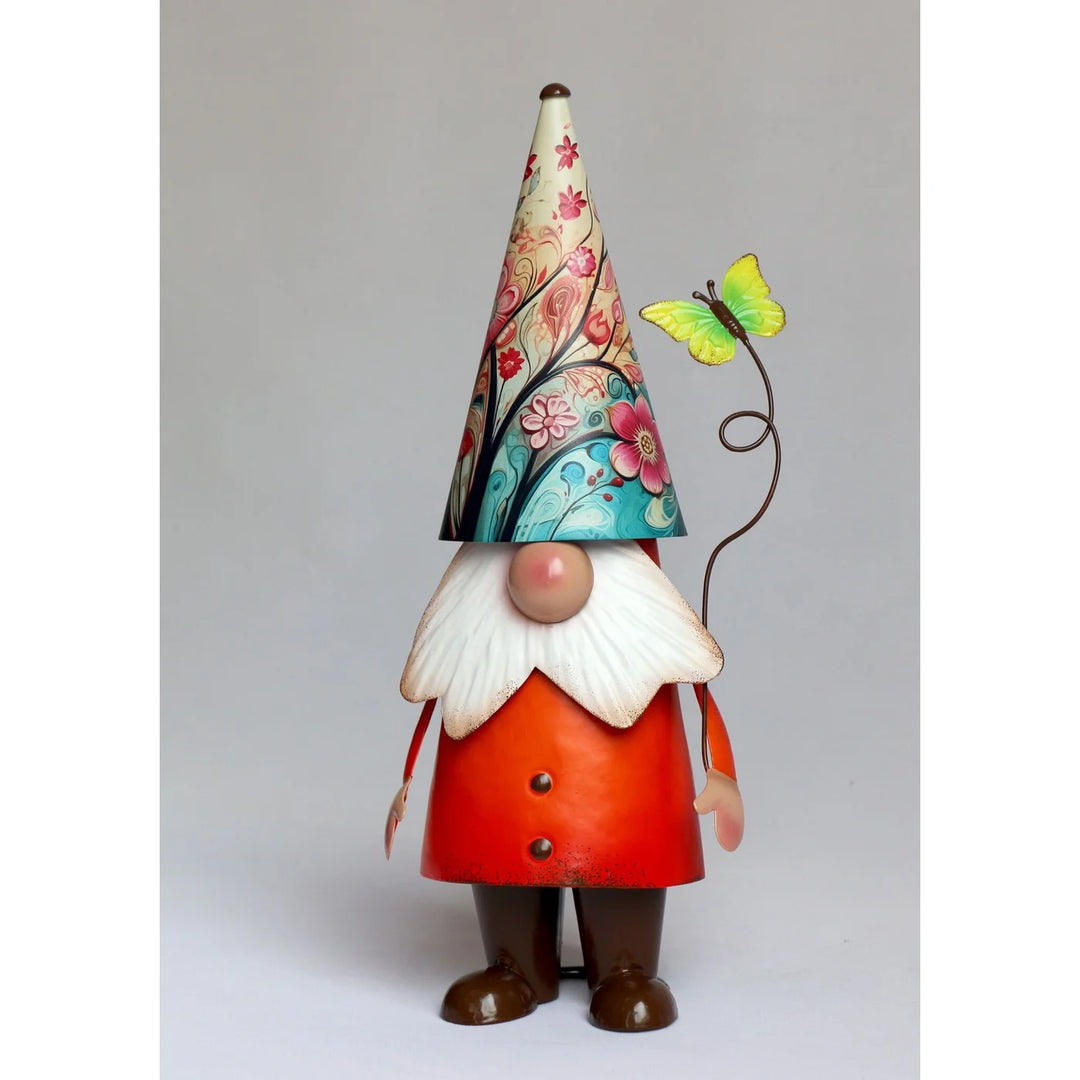 Orange Metal Gnome | Garden Statuary