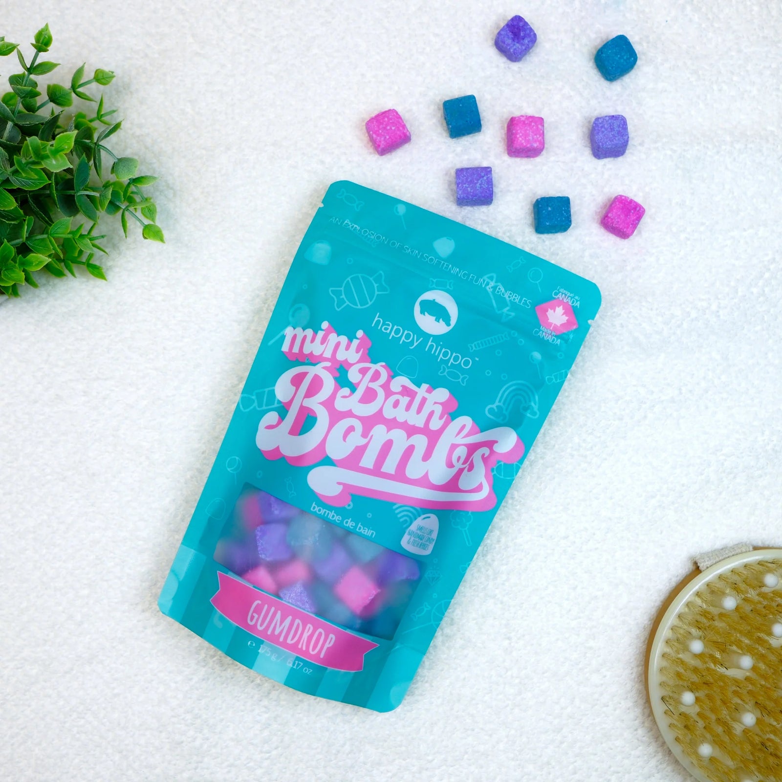 Gum Drop Mini Bath Bomb Bag by Happy Hippo — colorful mini bath bombs with a sweet gum drop scent, 98% natural and family-friendly