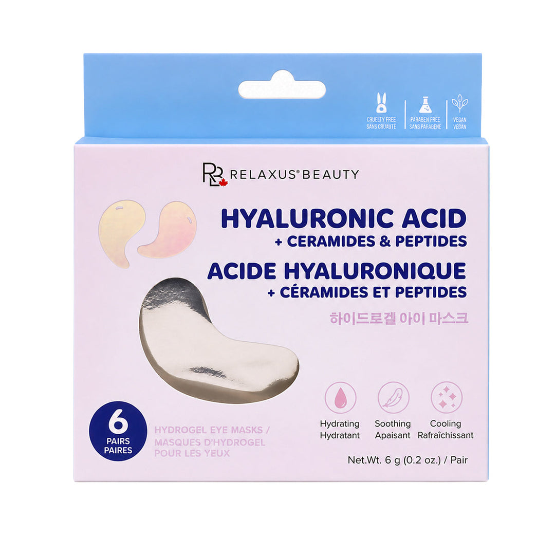 Relaxus Beauty Hyaluronic Acid plus Ceramides and Peptides Eye Masks, 6-pack retail box