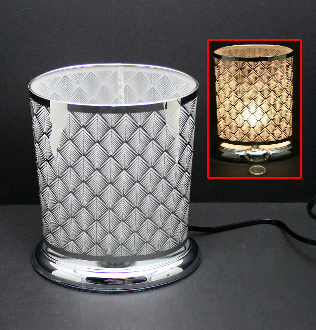 Oval Shape Silver Scales Lamp w/ Scented Oil Holder | Touch Lamp