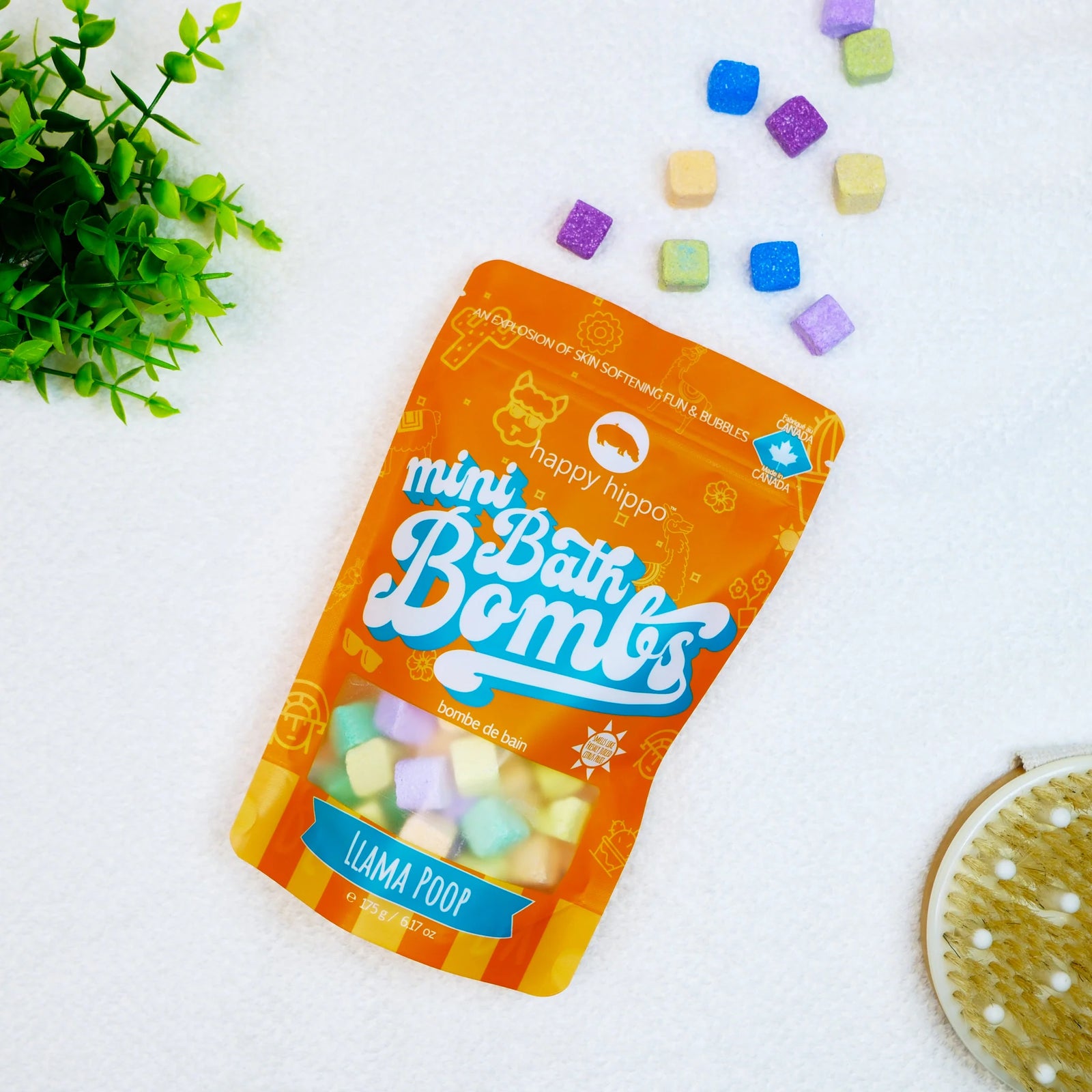 Llama Poop Mini Bath Bomb Bag by Happy Hippo — colorful fizzy mini bath bombs with a delightful fragrance, made in Canada