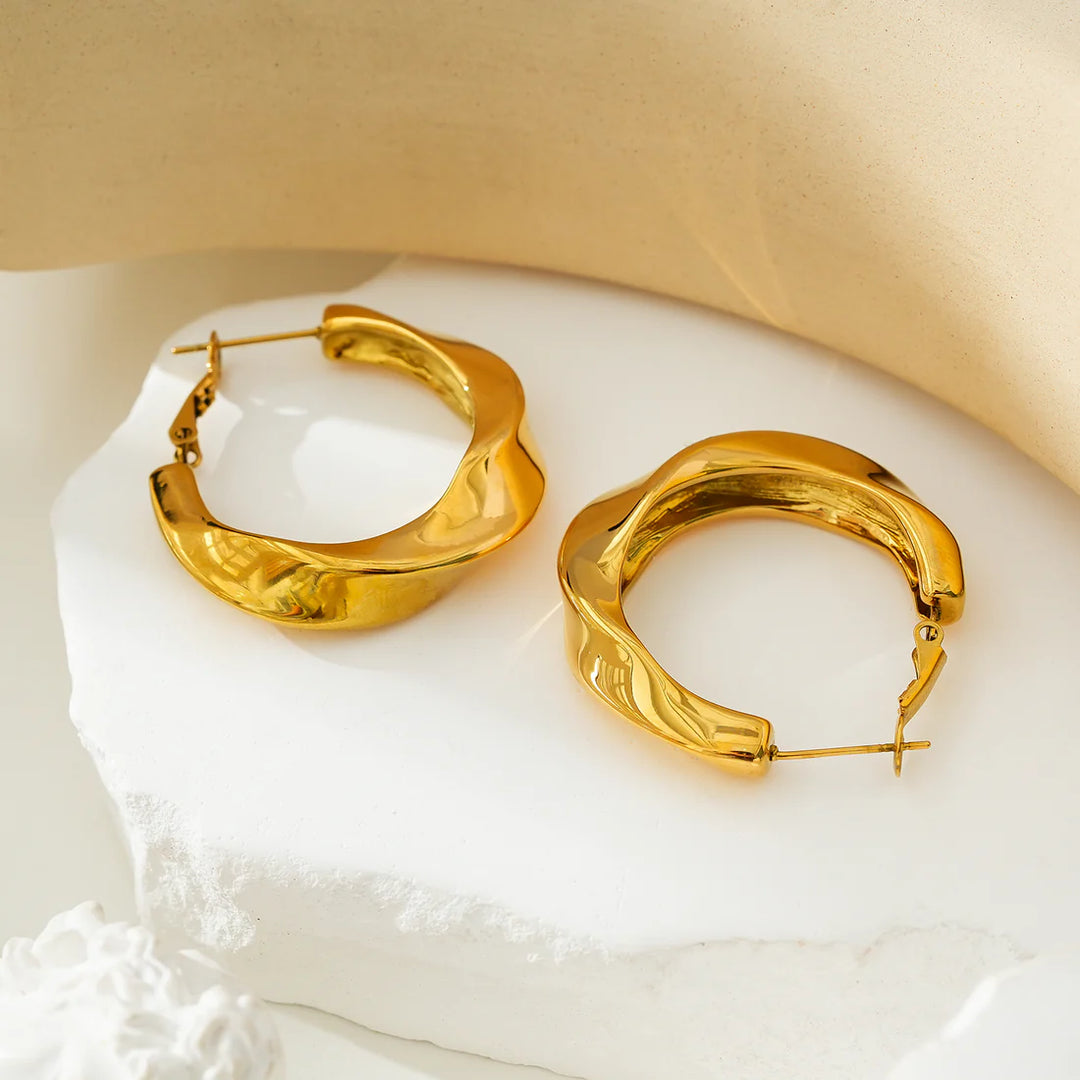 MARFA Gold Sculptured Abstract Hoop | Earrings